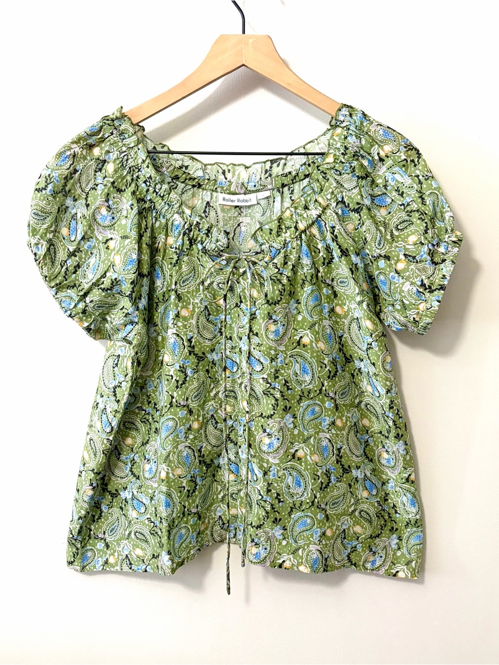 Roller Rabbit Green Floral Paisley Peasant Blouse